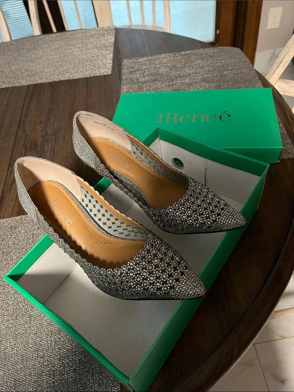 J.Renee Silver Rhinestone Pointed-Toe Heels